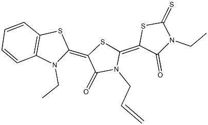 3-allyl-3'-ethyl-5-(3-ethyl-1,3-benzothiazol-2(3H)-ylidene)-2'-thioxo-2,5'-bis[1,3-thiazolidin-4-one] Struktur