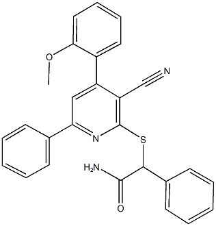 2-{[3-cyano-4-(2-methoxyphenyl)-6-phenyl-2-pyridinyl]sulfanyl}-2-phenylacetamide Struktur