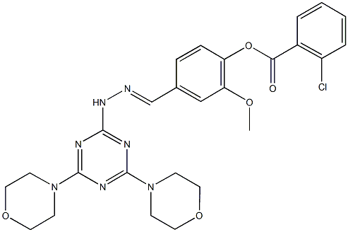 4-{2-[4,6-di(4-morpholinyl)-1,3,5-triazin-2-yl]carbohydrazonoyl}-2-methoxyphenyl 2-chlorobenzoate Struktur