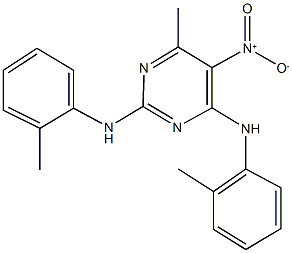 5-nitro-4-methyl-2,6-di(2-toluidino)pyrimidine Struktur