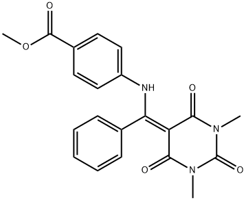 methyl 4-{[(1,3-dimethyl-2,4,6-trioxotetrahydro-5(2H)-pyrimidinylidene)(phenyl)methyl]amino}benzoate Struktur