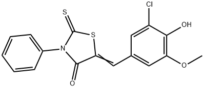 5-(3-chloro-4-hydroxy-5-methoxybenzylidene)-3-phenyl-2-thioxo-1,3-thiazolidin-4-one Struktur