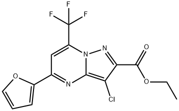 ethyl 3-chloro-5-(2-furyl)-7-(trifluoromethyl)pyrazolo[1,5-a]pyrimidine-2-carboxylate Struktur