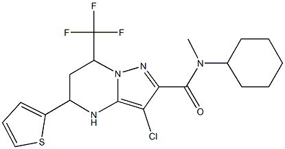 3-chloro-N-cyclohexyl-N-methyl-5-(2-thienyl)-7-(trifluoromethyl)-4,5,6,7-tetrahydropyrazolo[1,5-a]pyrimidine-2-carboxamide Struktur