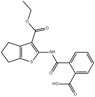 2-({[3-(ethoxycarbonyl)-5,6-dihydro-4H-cyclopenta[b]thien-2-yl]amino}carbonyl)benzoic acid Struktur