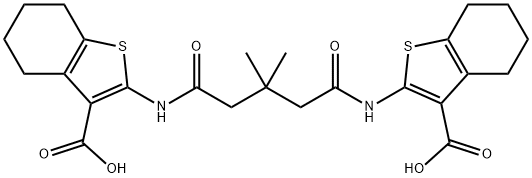 2-({5-[(3-carboxy-4,5,6,7-tetrahydro-1-benzothien-2-yl)amino]-3,3-dimethyl-5-oxopentanoyl}amino)-4,5,6,7-tetrahydro-1-benzothiophene-3-carboxylic acid Struktur