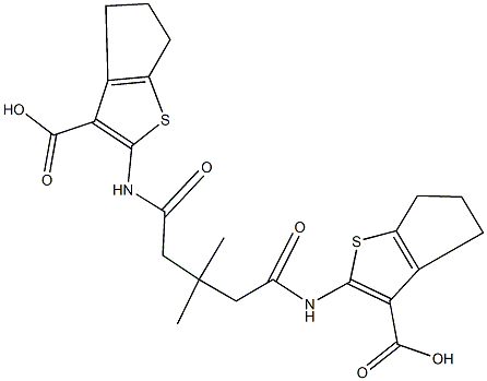 2-({5-[(3-carboxy-5,6-dihydro-4H-cyclopenta[b]thien-2-yl)amino]-3,3-dimethyl-5-oxopentanoyl}amino)-5,6-dihydro-4H-cyclopenta[b]thiophene-3-carboxylic acid Struktur