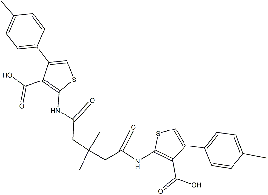 2-[(5-{[3-carboxy-4-(4-methylphenyl)-2-thienyl]amino}-3,3-dimethyl-5-oxopentanoyl)amino]-4-(4-methylphenyl)-3-thiophenecarboxylic acid Struktur