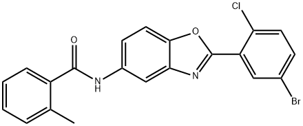 N-[2-(5-bromo-2-chlorophenyl)-1,3-benzoxazol-5-yl]-2-methylbenzamide Struktur