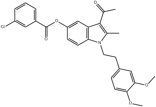 3-acetyl-1-[2-(3,4-dimethoxyphenyl)ethyl]-2-methyl-1H-indol-5-yl 3-chlorobenzoate Struktur