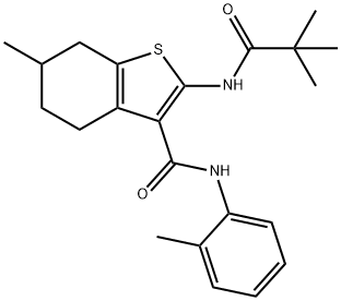 2-[(2,2-dimethylpropanoyl)amino]-6-methyl-N-(2-methylphenyl)-4,5,6,7-tetrahydro-1-benzothiophene-3-carboxamide Struktur