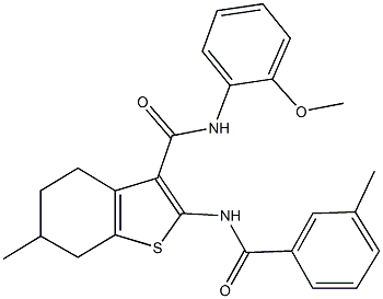 N-(2-methoxyphenyl)-6-methyl-2-[(3-methylbenzoyl)amino]-4,5,6,7-tetrahydro-1-benzothiophene-3-carboxamide Struktur