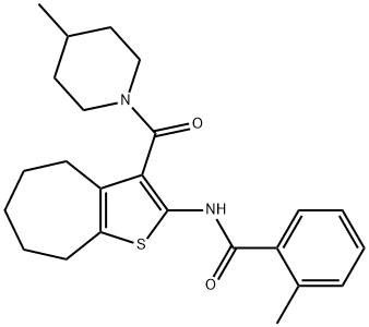 2-methyl-N-{3-[(4-methyl-1-piperidinyl)carbonyl]-5,6,7,8-tetrahydro-4H-cyclohepta[b]thien-2-yl}benzamide Struktur