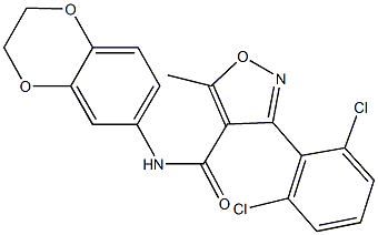 3-(2,6-dichlorophenyl)-N-(2,3-dihydro-1,4-benzodioxin-6-yl)-5-methyl-4-isoxazolecarboxamide Struktur