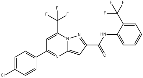 5-(4-chlorophenyl)-7-(trifluoromethyl)-N-[2-(trifluoromethyl)phenyl]pyrazolo[1,5-a]pyrimidine-2-carboxamide Struktur