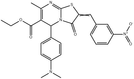 ethyl 5-[4-(dimethylamino)phenyl]-2-{3-nitrobenzylidene}-7-methyl-3-oxo-2,3-dihydro-5H-[1,3]thiazolo[3,2-a]pyrimidine-6-carboxylate Struktur