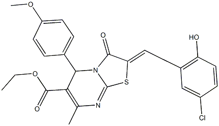 ethyl 2-[2-(5-chloro-2-hydroxyphenyl)ethylidene]-5-(4-methoxyphenyl)-7-methyl-3-oxo-2,3-dihydro-5H-[1,3]thiazolo[3,2-a]pyrimidine-6-carboxylate Struktur