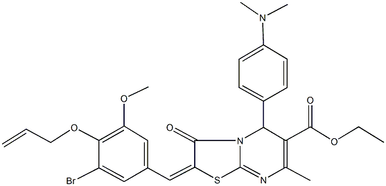 ethyl 2-[4-(allyloxy)-3-bromo-5-methoxybenzylidene]-5-[4-(dimethylamino)phenyl]-7-methyl-3-oxo-2,3-dihydro-5H-[1,3]thiazolo[3,2-a]pyrimidine-6-carboxylate Struktur