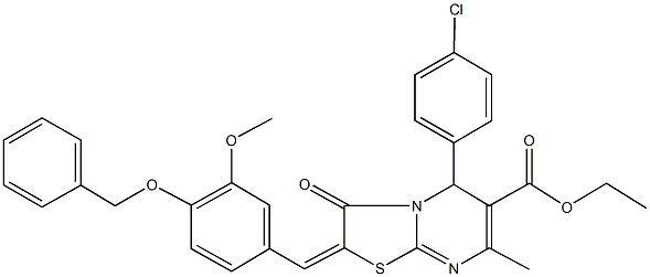 ethyl 2-[4-(benzyloxy)-3-methoxybenzylidene]-5-(4-chlorophenyl)-7-methyl-3-oxo-2,3-dihydro-5H-[1,3]thiazolo[3,2-a]pyrimidine-6-carboxylate Struktur