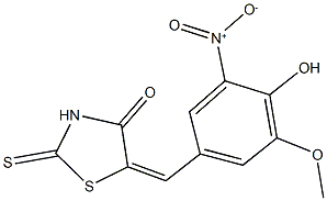 5-{4-hydroxy-3-nitro-5-methoxybenzylidene}-2-thioxo-1,3-thiazolidin-4-one Struktur