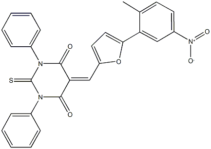 5-[(5-{5-nitro-2-methylphenyl}-2-furyl)methylene]-1,3-diphenyl-2-thioxodihydro-4,6(1H,5H)-pyrimidinedione Struktur