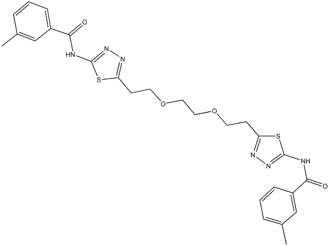 3-methyl-N-(5-{2-[2-(2-{5-[(3-methylbenzoyl)amino]-1,3,4-thiadiazol-2-yl}ethoxy)ethoxy]ethyl}-1,3,4-thiadiazol-2-yl)benzamide Struktur