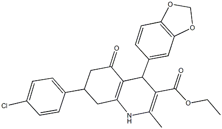 ethyl 4-(1,3-benzodioxol-5-yl)-7-(4-chlorophenyl)-2-methyl-5-oxo-1,4,5,6,7,8-hexahydro-3-quinolinecarboxylate Struktur