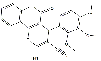 2-amino-5-oxo-4-(2,3,4-trimethoxyphenyl)-4H,5H-pyrano[3,2-c]chromene-3-carbonitrile Struktur