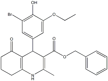 benzyl 4-(3-bromo-5-ethoxy-4-hydroxyphenyl)-2-methyl-5-oxo-1,4,5,6,7,8-hexahydro-3-quinolinecarboxylate Struktur