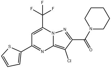 3-chloro-2-(1-piperidinylcarbonyl)-5-(2-thienyl)-7-(trifluoromethyl)pyrazolo[1,5-a]pyrimidine Struktur