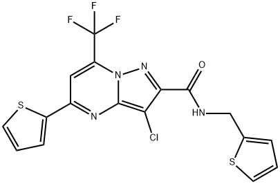 3-chloro-5-(2-thienyl)-N-(2-thienylmethyl)-7-(trifluoromethyl)pyrazolo[1,5-a]pyrimidine-2-carboxamide Struktur