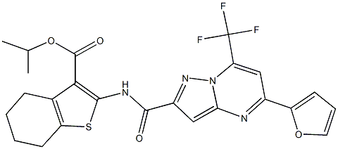 isopropyl 2-({[5-(2-furyl)-7-(trifluoromethyl)pyrazolo[1,5-a]pyrimidin-2-yl]carbonyl}amino)-4,5,6,7-tetrahydro-1-benzothiophene-3-carboxylate Struktur