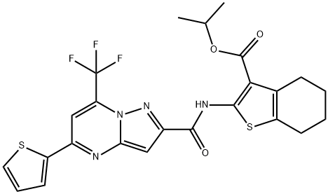 isopropyl 2-({[5-(2-thienyl)-7-(trifluoromethyl)pyrazolo[1,5-a]pyrimidin-2-yl]carbonyl}amino)-4,5,6,7-tetrahydro-1-benzothiophene-3-carboxylate Struktur