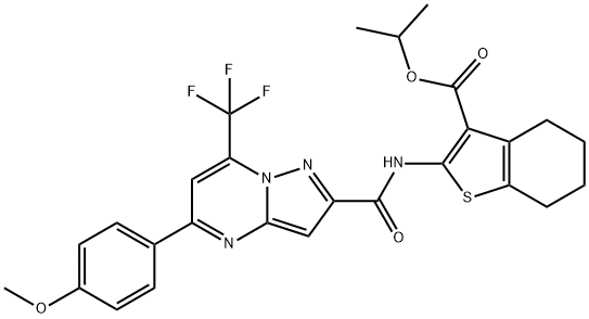 isopropyl 2-({[5-(4-methoxyphenyl)-7-(trifluoromethyl)pyrazolo[1,5-a]pyrimidin-2-yl]carbonyl}amino)-4,5,6,7-tetrahydro-1-benzothiophene-3-carboxylate Struktur