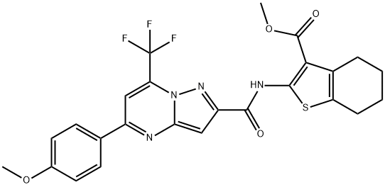 methyl 2-({[5-(4-methoxyphenyl)-7-(trifluoromethyl)pyrazolo[1,5-a]pyrimidin-2-yl]carbonyl}amino)-4,5,6,7-tetrahydro-1-benzothiophene-3-carboxylate Struktur