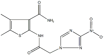 2-[({3-nitro-1H-1,2,4-triazol-1-yl}acetyl)amino]-4,5-dimethyl-3-thiophenecarboxamide Struktur