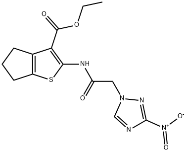 ethyl 2-[({3-nitro-1H-1,2,4-triazol-1-yl}acetyl)amino]-5,6-dihydro-4H-cyclopenta[b]thiophene-3-carboxylate Struktur