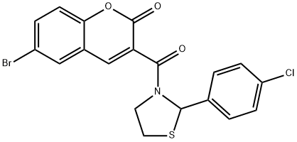 6-bromo-3-{[2-(4-chlorophenyl)-1,3-thiazolidin-3-yl]carbonyl}-2H-chromen-2-one Struktur