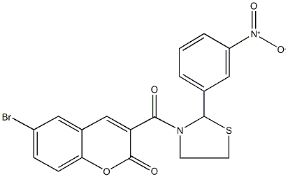 6-bromo-3-[(2-{3-nitrophenyl}-1,3-thiazolidin-3-yl)carbonyl]-2H-chromen-2-one Struktur