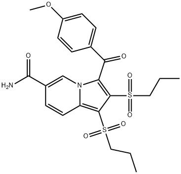 3-(4-methoxybenzoyl)-1,2-bis(propylsulfonyl)-6-indolizinecarboxamide Struktur