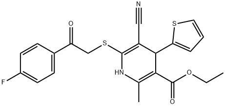 ethyl 5-cyano-6-{[2-(4-fluorophenyl)-2-oxoethyl]sulfanyl}-2-methyl-4-(2-thienyl)-1,4-dihydro-3-pyridinecarboxylate Struktur