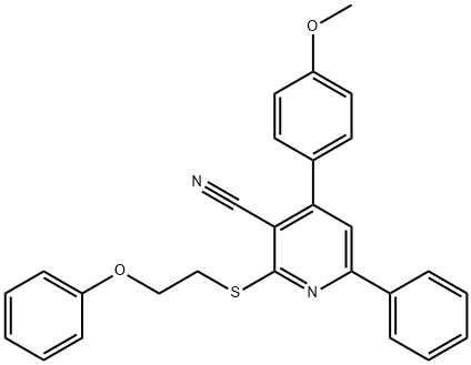 4-(4-methoxyphenyl)-2-[(2-phenoxyethyl)sulfanyl]-6-phenylnicotinonitrile Struktur