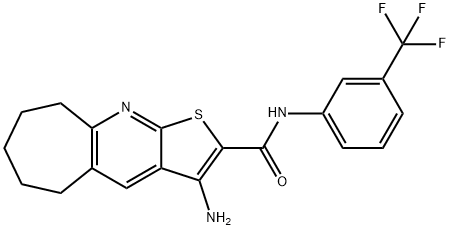 3-amino-N-[3-(trifluoromethyl)phenyl]-6,7,8,9-tetrahydro-5H-cyclohepta[b]thieno[3,2-e]pyridine-2-carboxamide Struktur