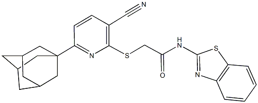 2-{[6-(1-adamantyl)-3-cyanopyridin-2-yl]sulfanyl}-N-(1,3-benzothiazol-2-yl)acetamide Struktur