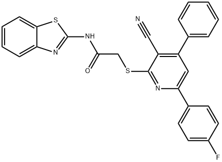 N-(1,3-benzothiazol-2-yl)-2-{[3-cyano-6-(4-fluorophenyl)-4-phenyl-2-pyridinyl]sulfanyl}acetamide Struktur