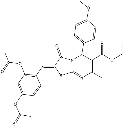 ethyl 2-[2,4-bis(acetyloxy)benzylidene]-5-(4-methoxyphenyl)-7-methyl-3-oxo-2,3-dihydro-5H-[1,3]thiazolo[3,2-a]pyrimidine-6-carboxylate Struktur