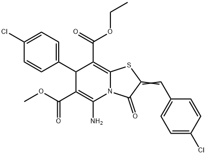 8-ethyl 6-methyl 5-amino-2-(4-chlorobenzylidene)-7-(4-chlorophenyl)-3-oxo-2,3-dihydro-7H-[1,3]thiazolo[3,2-a]pyridine-6,8-dicarboxylate Struktur