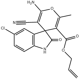 allyl 6-amino-5'-chloro-5-cyano-1',3'-dihydro-2-methyl-2'-oxospiro[4H-pyran-4,3'-(2'H)-indole]-3-carboxylate Struktur