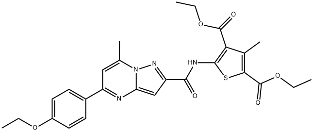 diethyl 5-({[5-(4-ethoxyphenyl)-7-methylpyrazolo[1,5-a]pyrimidin-2-yl]carbonyl}amino)-3-methyl-2,4-thiophenedicarboxylate Struktur