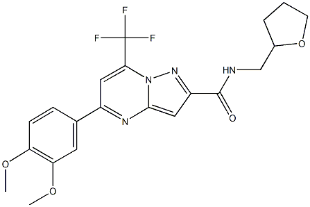 5-(3,4-dimethoxyphenyl)-N-(tetrahydro-2-furanylmethyl)-7-(trifluoromethyl)pyrazolo[1,5-a]pyrimidine-2-carboxamide Struktur